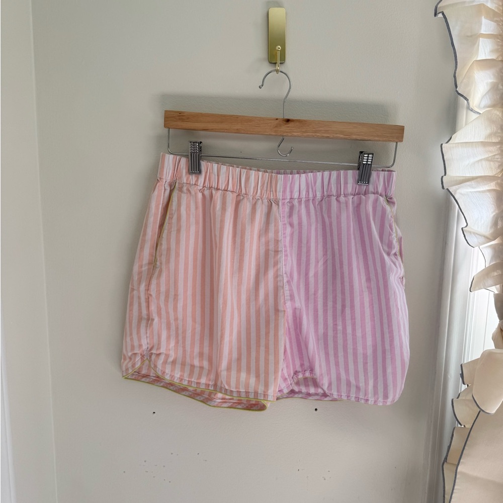 Lands' End High Waist Pink and White Striped Shorts
